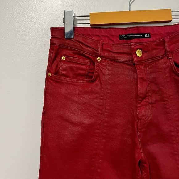 Zara Trafaluc Red Coated Denim Jeans with Zipper - 6 - Picture 6 of 11